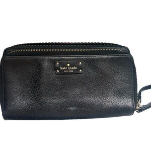 Kate Spade Black Leather Wallet Wristlet Passport Book Clutch